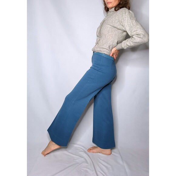Vintage Blue Wool Pants High Waist Straight Wide Leg Cropped Ankle Pants XS S - Picture 4 of 8